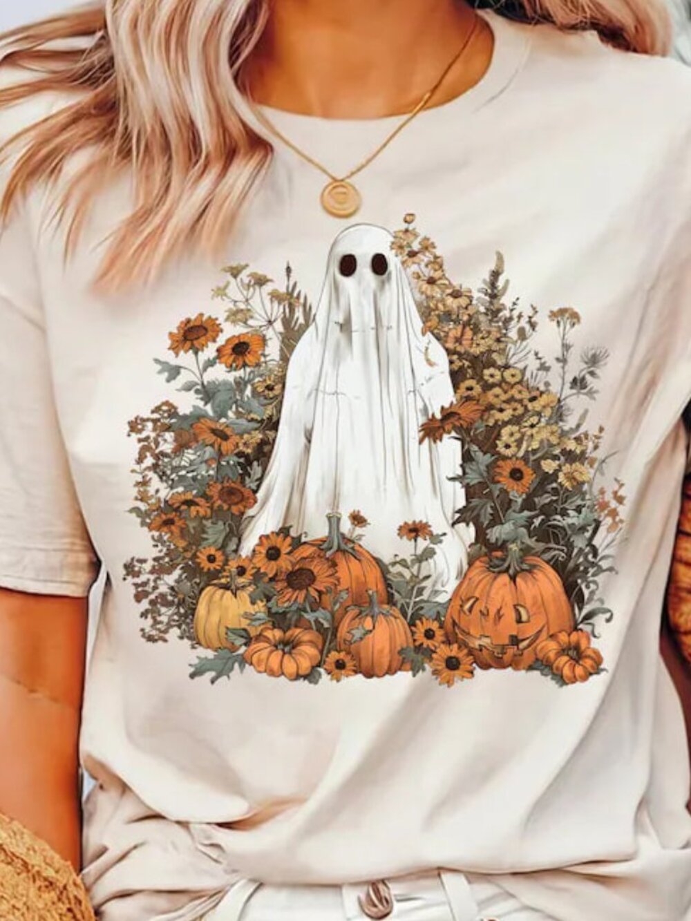 Floral Ghost Pumpkin Shirt, Halloween Ghost Tee, Gift for Halloween